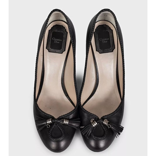 Christian Dior Black Leather Sculpted Heel Bow Shoes Sz.39.5 Pre-owned