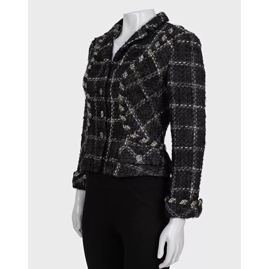 Chanel Vintage Black Tweed Fitted Jacket, Sz 38/M Pre-owned