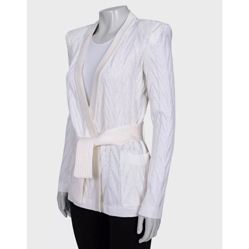 Balmain White Wrap Cardigan with Belt - Size36/ S Pre-owned