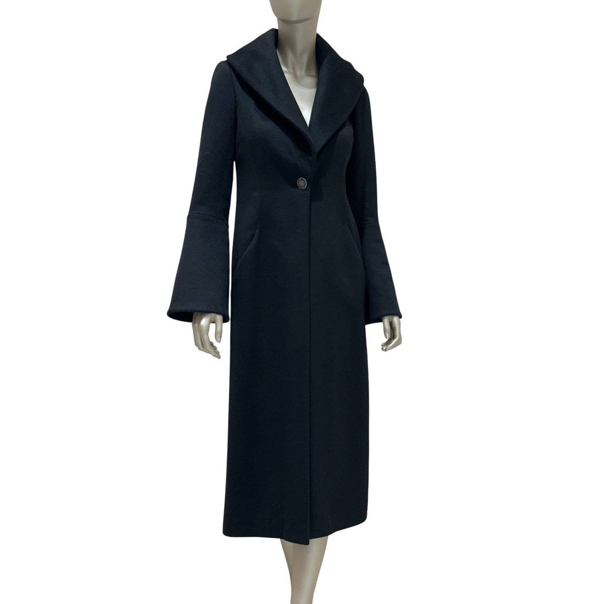 CHANEL 09 Black Cashmere Long Coat Sz.36 Pre-owned