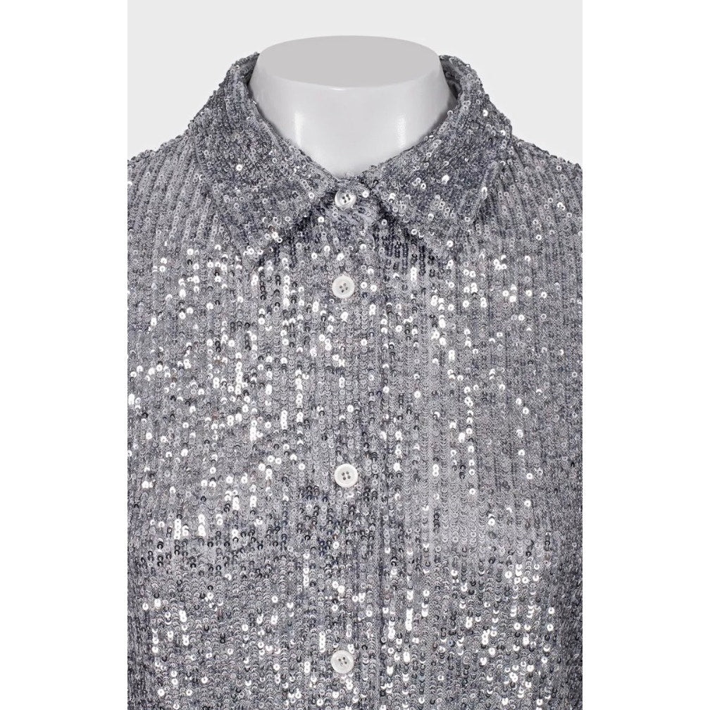 Tom Ford SS22 Silver Sequin Blouse Sz.42 Pre-owned