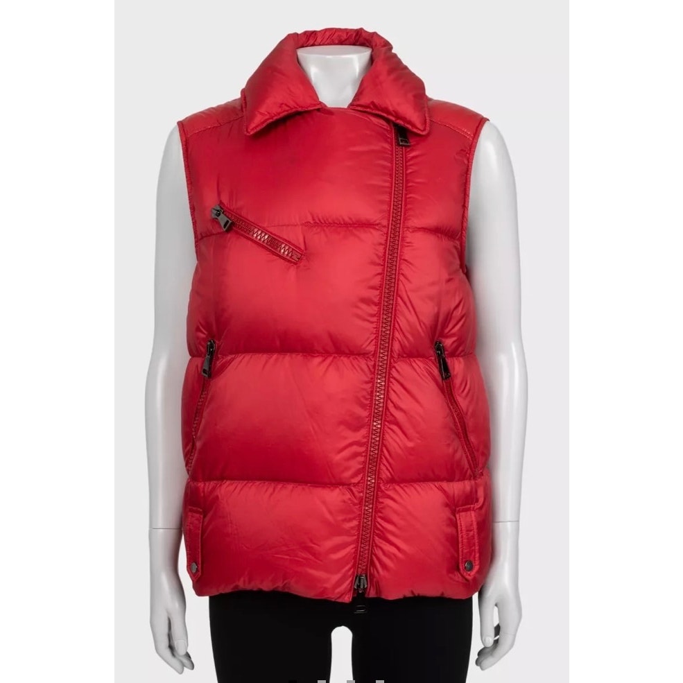 Moncler Red Quilted Down Puffer Vest Gilet - Size M Pre-owned