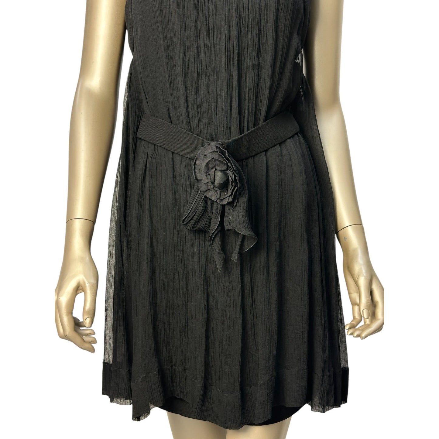 Chanel Silk Pleated Flower Belt Dress  Sz.40 Pre-owned