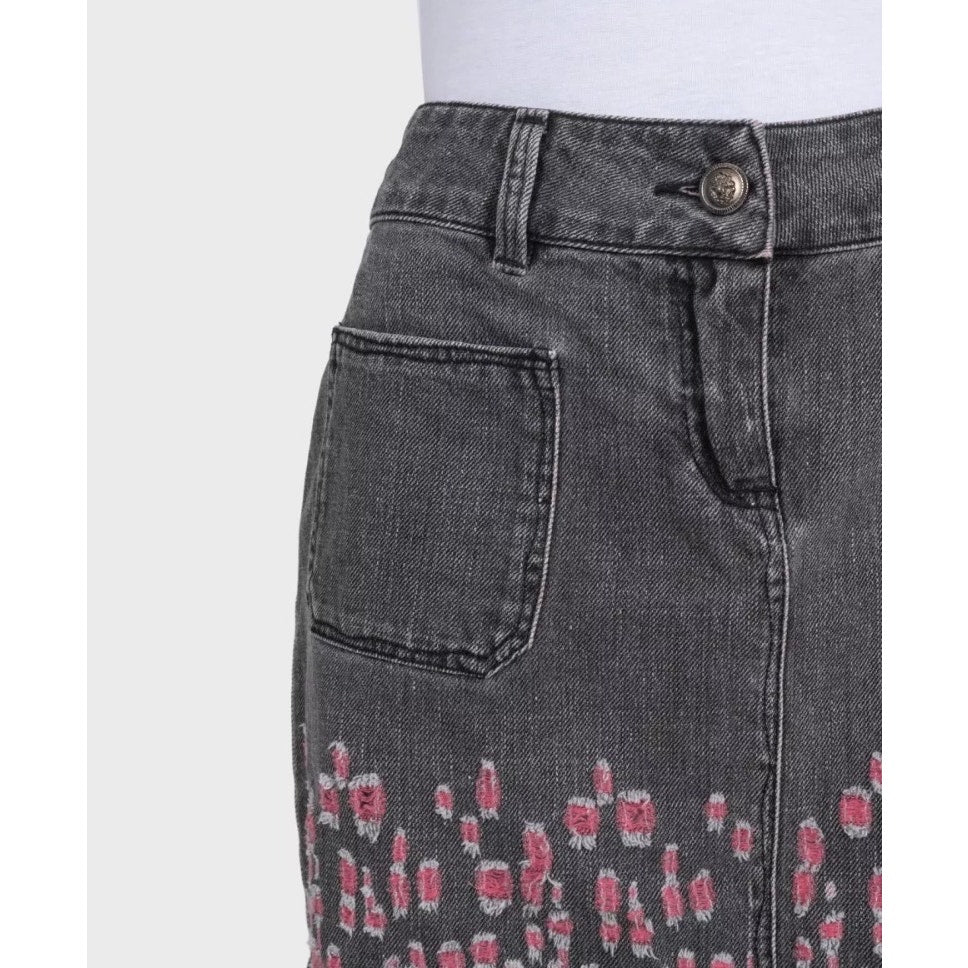 CHANEL Gray Distressed Denim Mini Skirt, FR 38 Pre-owned