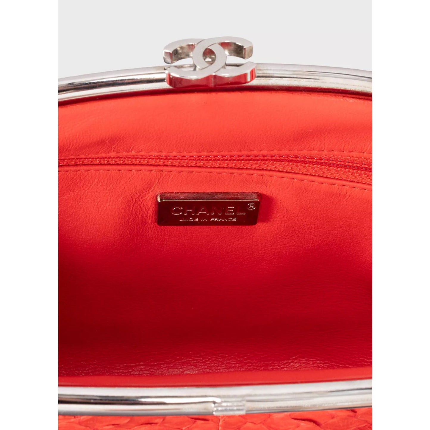 Chanel Red Snakeskin Silver Hardware Clutch Bag Pre-owned