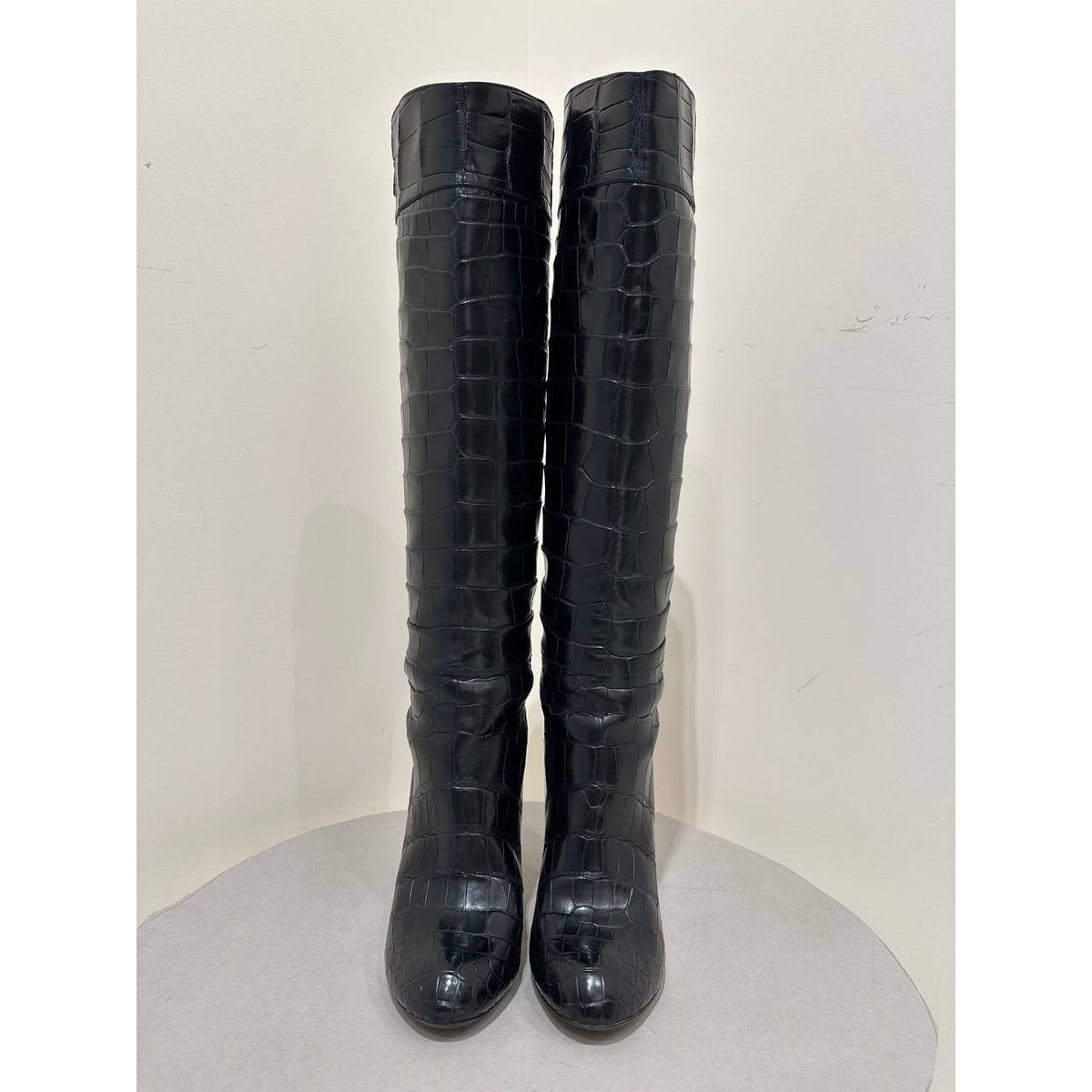 Brioni Black Leather Knee-High Boots Sz.39 Pre-owned