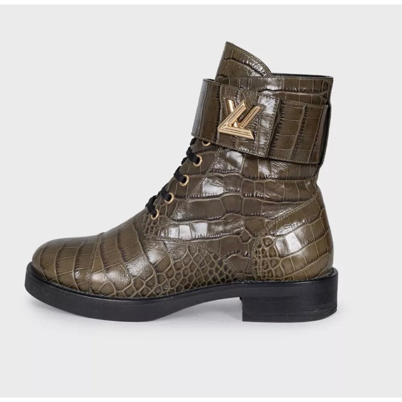 Louis Vuitton Crocodile Print Lambskin Leather Boots - Size 38 pre-owned