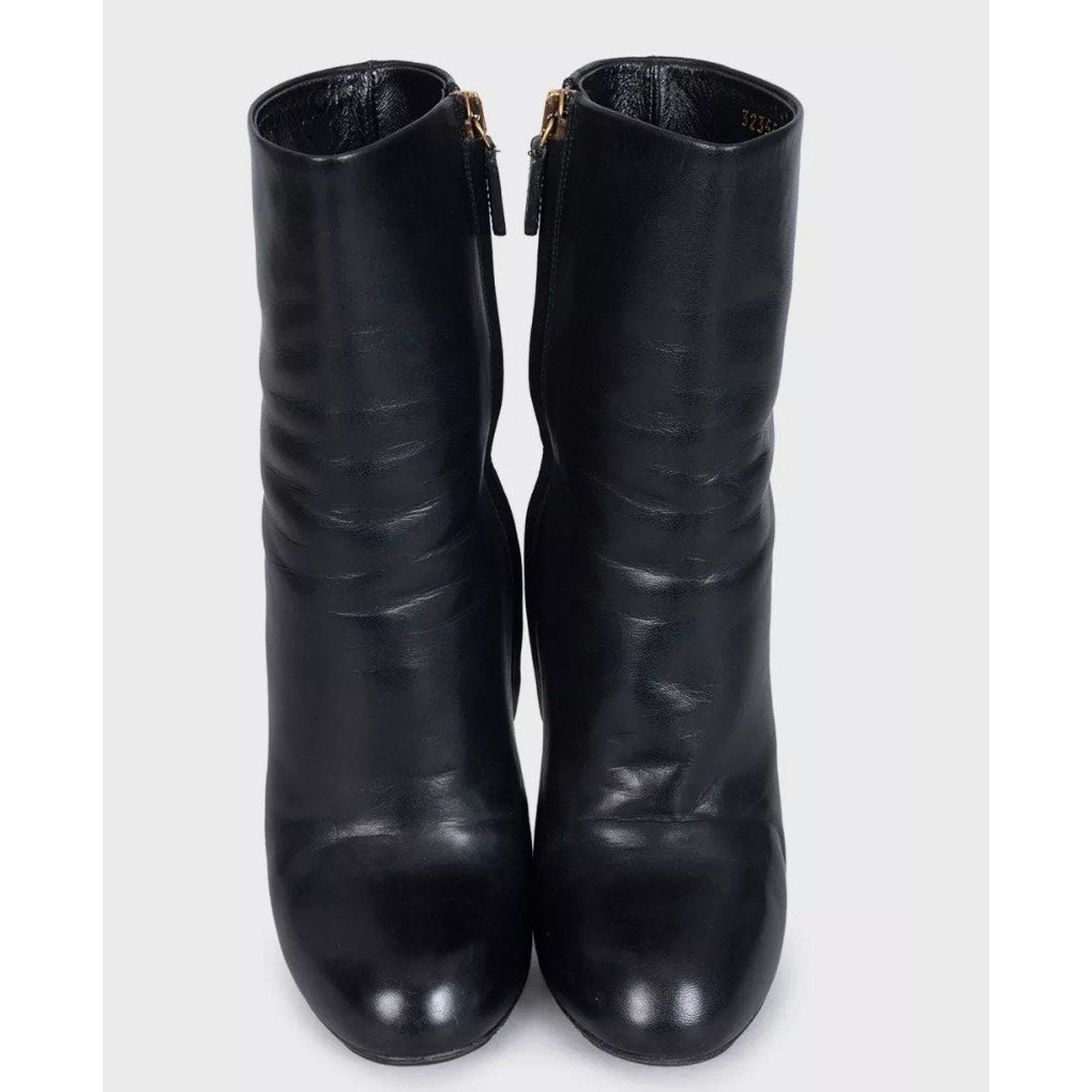 Gucci Black Leather Ankle Boots with Gold Hardware Sz.34.5 Pre-owned