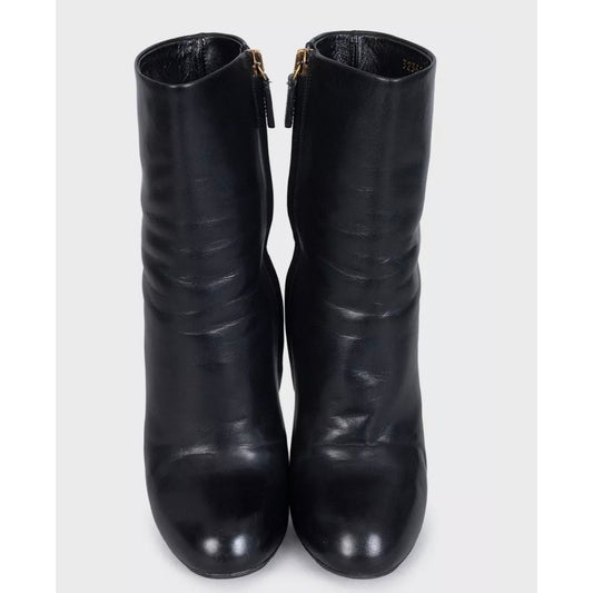 Gucci Black Leather Ankle Boots with Gold Hardware Sz.34.5 Pre-owned