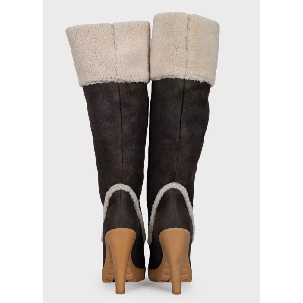 Dior Polaire Chocolate Suede Shearling Boots - Size 40 pre-owned