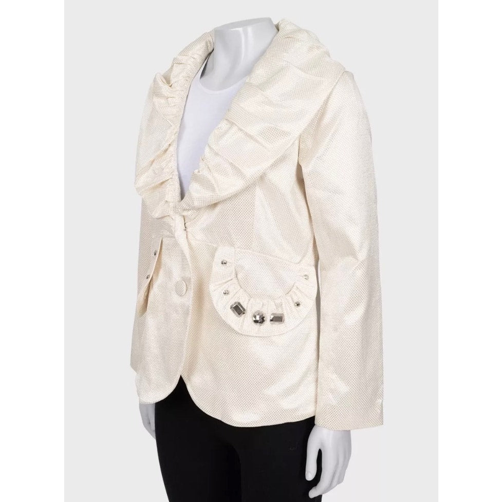 Chloé White Fitted Jacket with Voluminous Collar Sz.40 Pre-owned