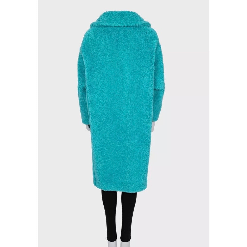 Max Mara  Teddy Bear  Oversized Light Blue Alpaca & Silk Coat, Size S Pre-owned