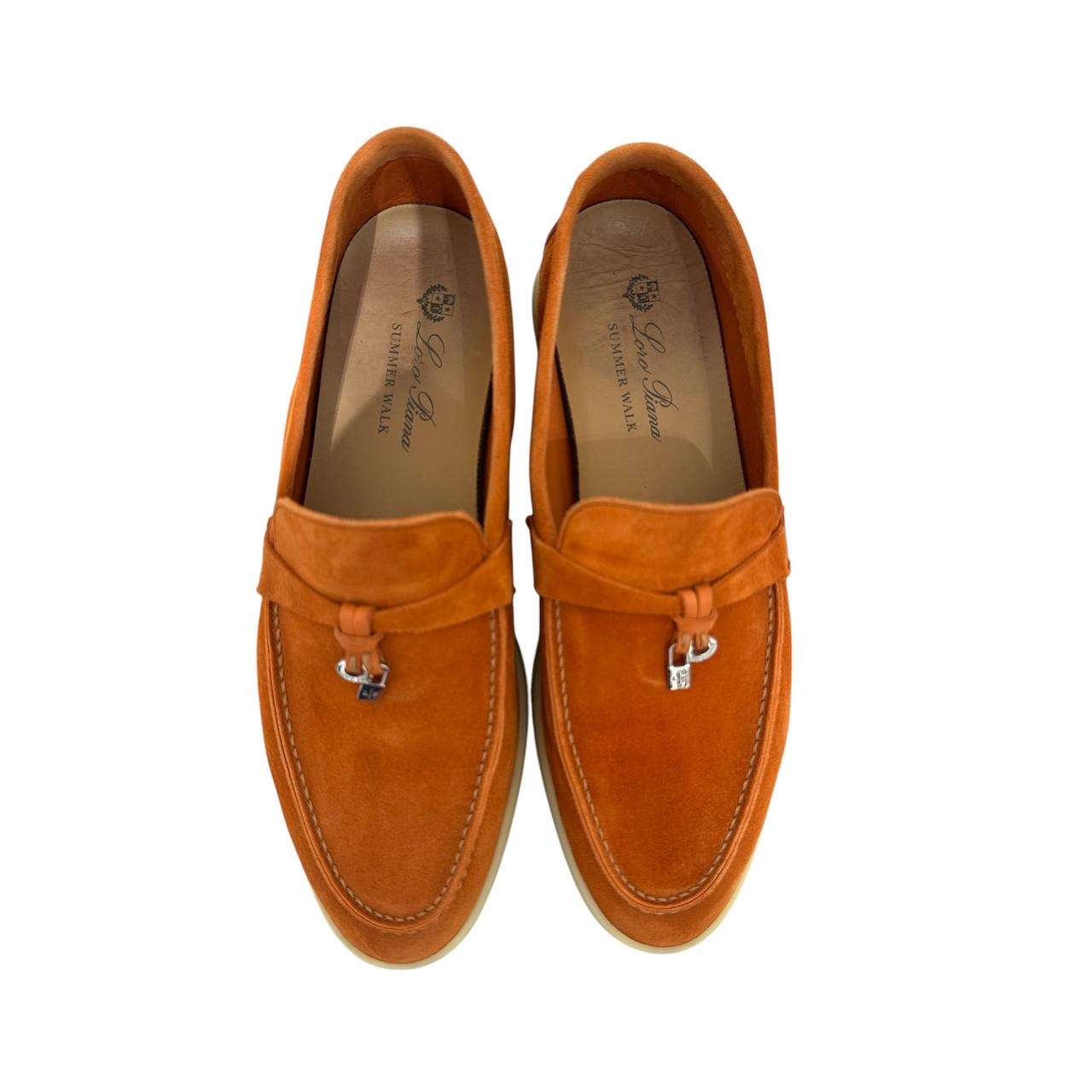 Loro Piana Orange Suede Loafers with Silver Charms Sz.38.5 Pre-owned