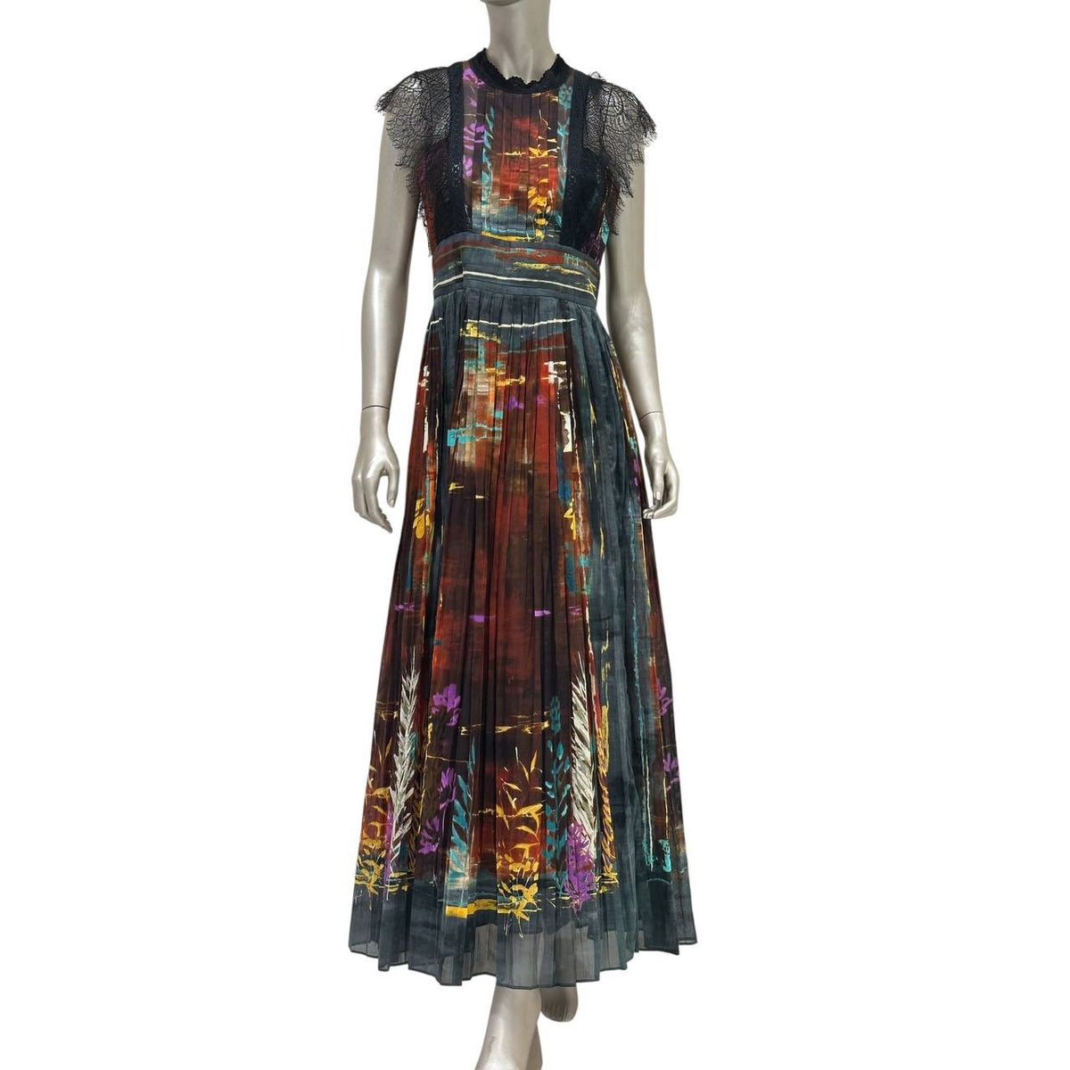 Valentino Multicolor Abstract Pleated Maxi Dress - IT 42 Pre-owned