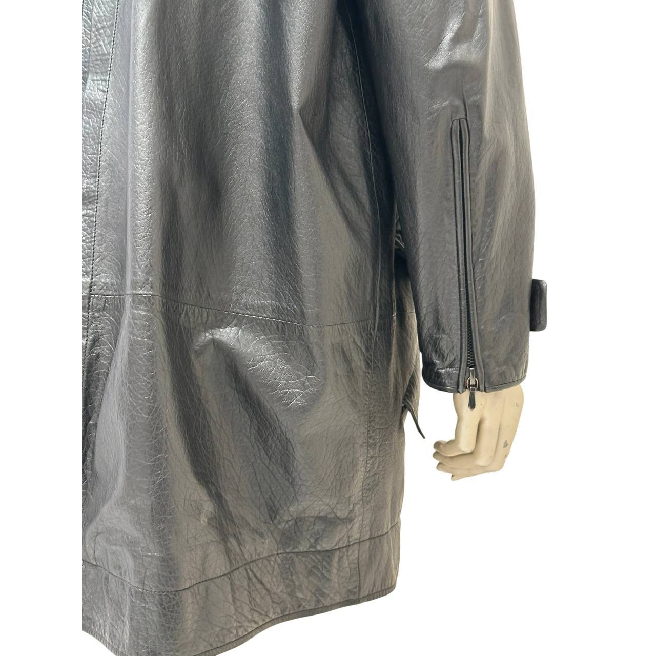 CHANEL Vintage Black Leather Bouclé Trim Jacket Sz. 42-44 Pre-owned