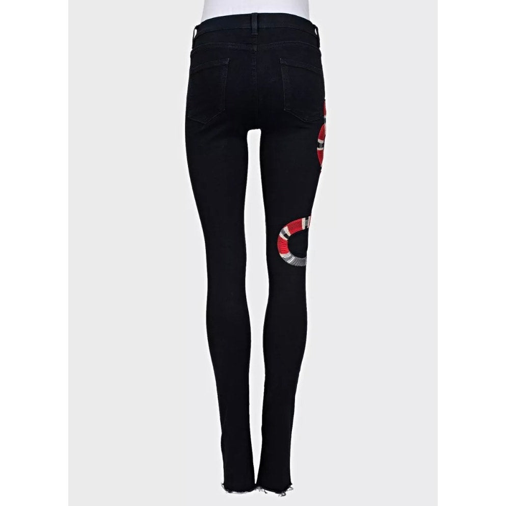 Gucci Women's Black Embroidered Snake Skinny Jeans  W26 Pre-owned