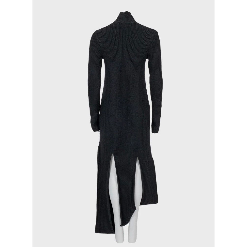 Bottega Veneta Black Asymmetric Wool Maxi Dress Size L pre-owned