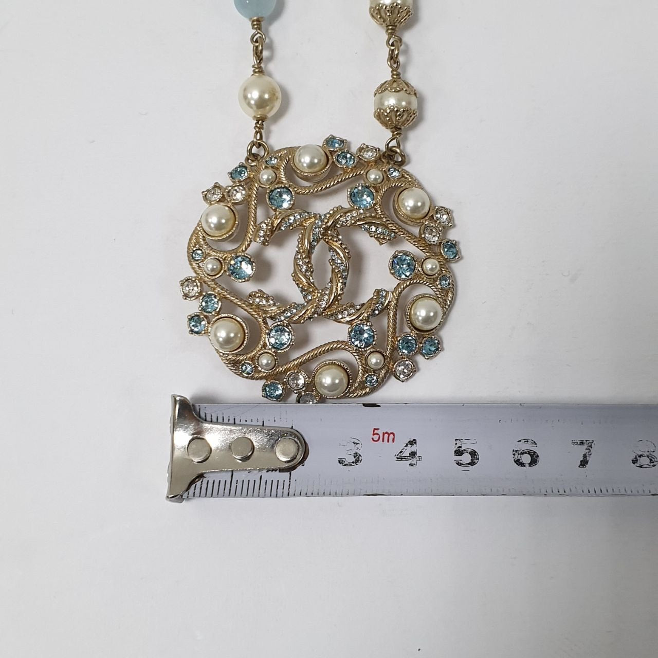 Chanel B19 Aquamarine Resin & Pearls Necklace Pre-owned