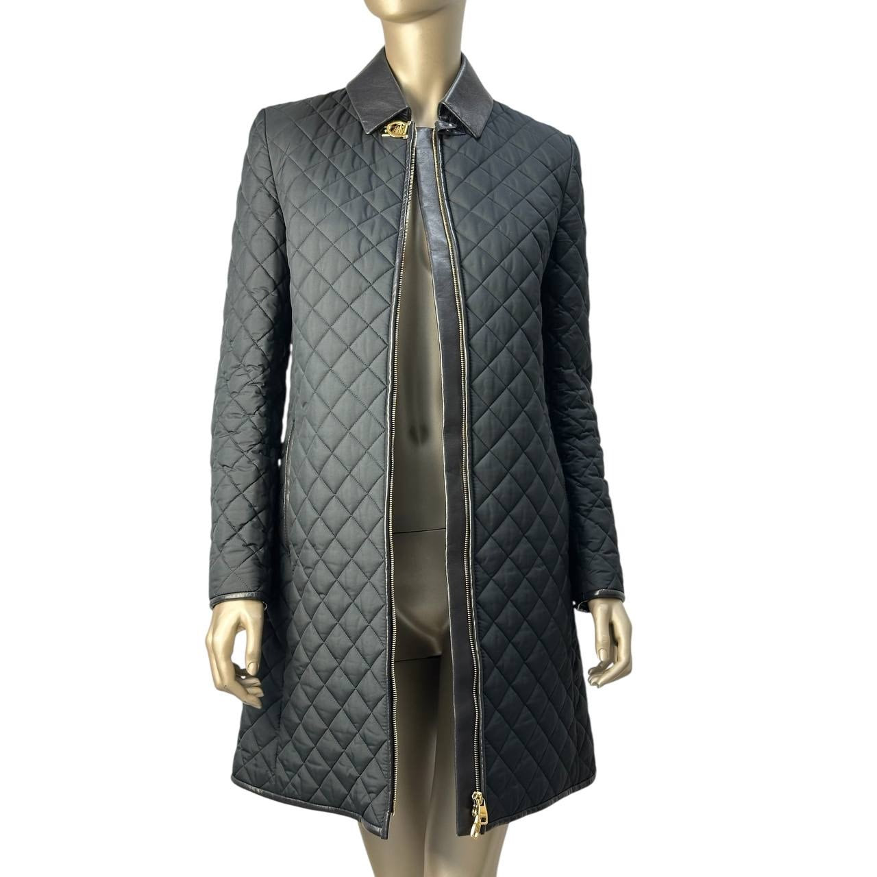 Salvatore Ferragamo Quilted Coat Leather Collar Sz.42 pre-owned