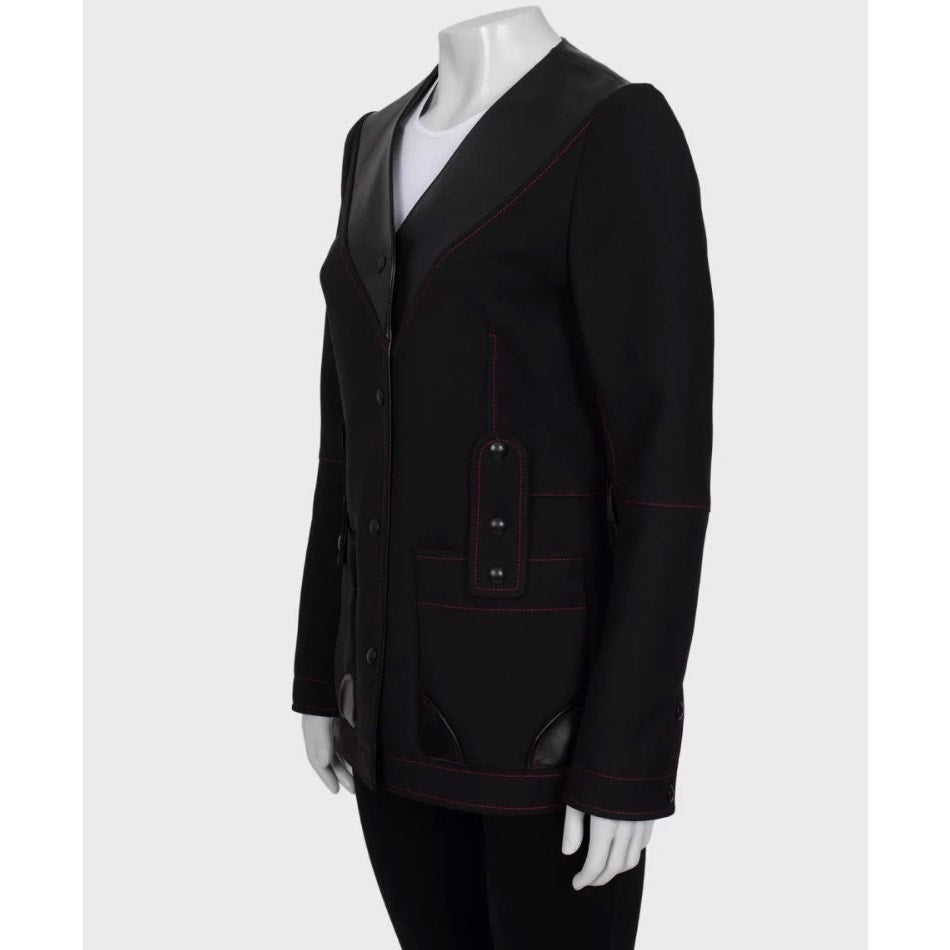 Louis Vuitton BlackLeather Collar Jacket Sz. S Pre-owned