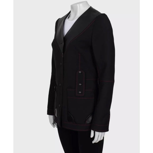 Louis Vuitton BlackLeather Collar Jacket Sz. S Pre-owned