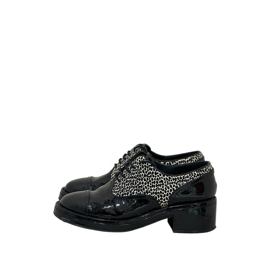 Chanel Leopard Print Patent Leather Heeled Derby  EU 38 Pre-owned
