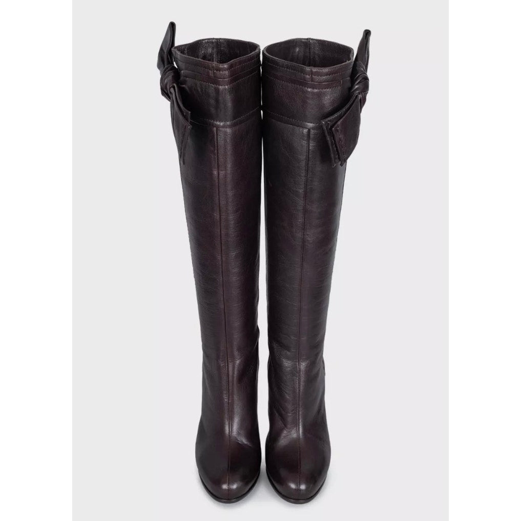 Christian Dior Burgundy Leather Bow Boots - EU 39.5 Pre-owned