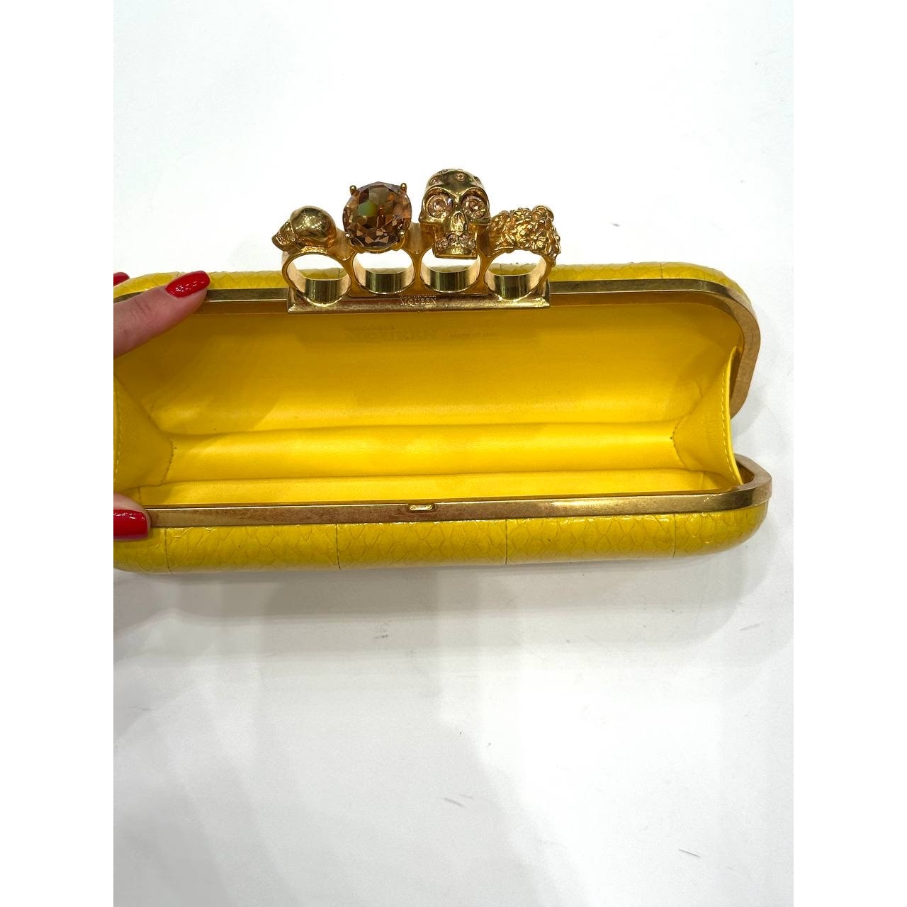 Alexander McQueen Yellow Lambskin Skull Clutch pre-owned