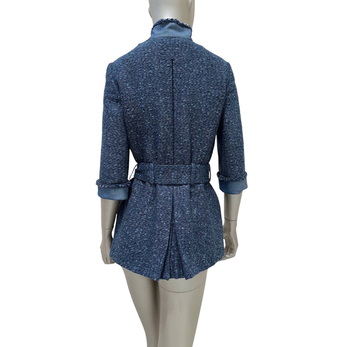 Chanel Spring 2012 Blue Tweed & Denim Belted Jacket FR 38 Pre-owned