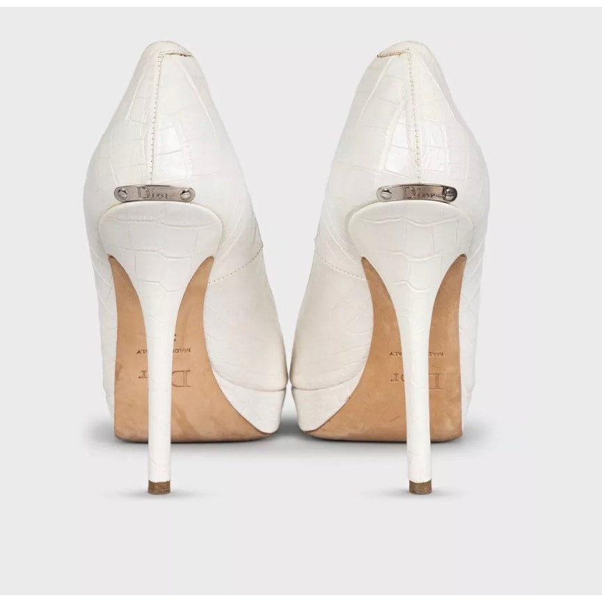 Christian Dior White Embossed Leather Stiletto Heels Sz.38.5 Pre-owned