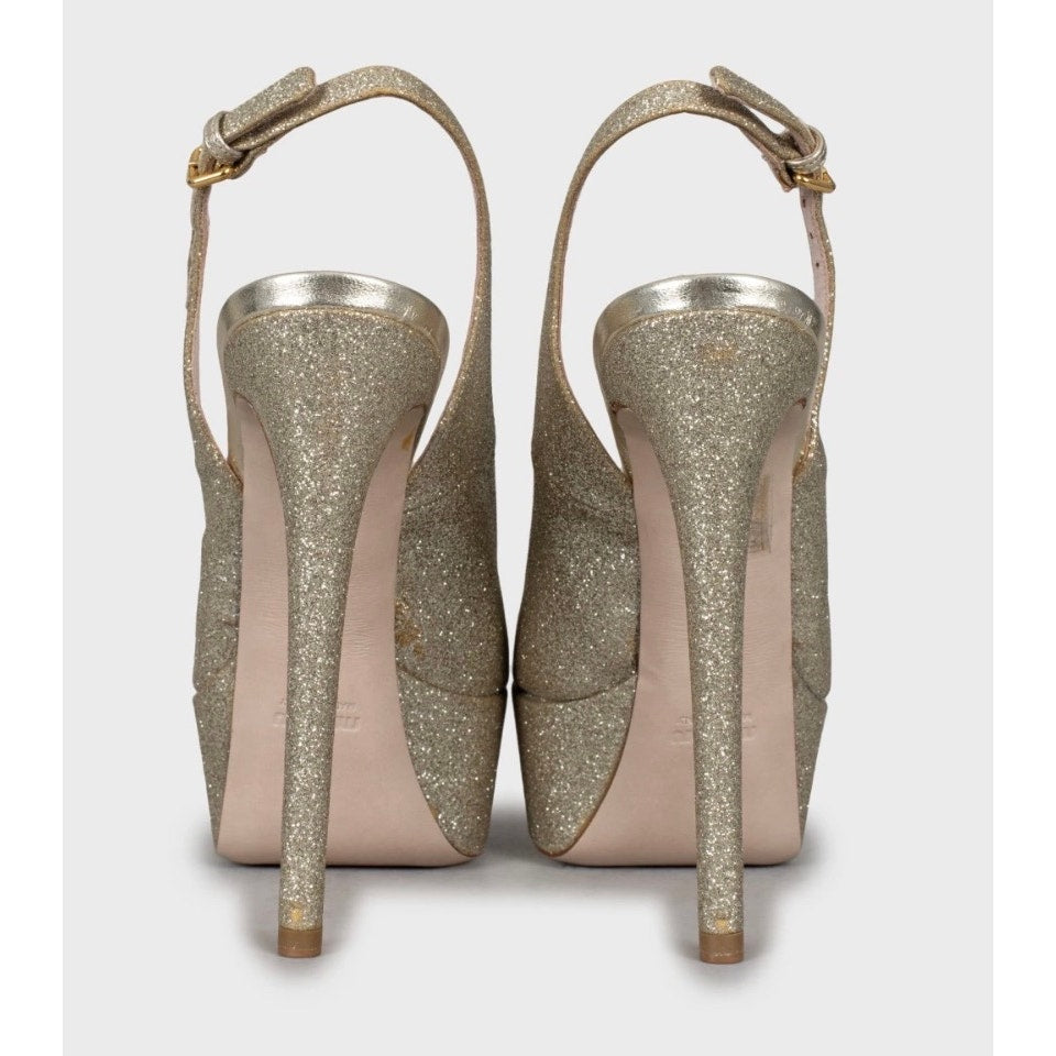 Miu Miu Gold Stiletto High Heel Sandals - Size 36 Pre-owned