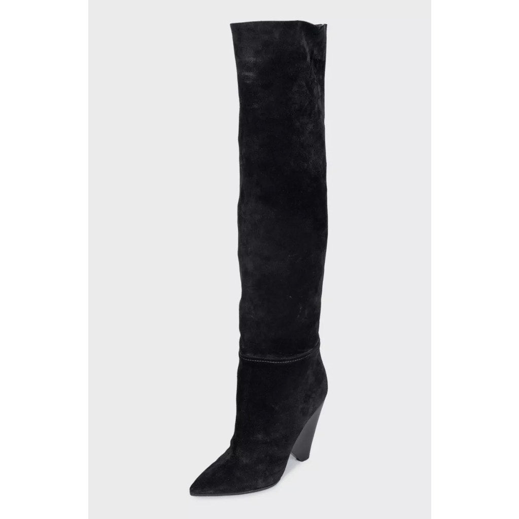 Saint Laurent Nikki Black Suede Slanted Heel Boots EU 37 Pre-owned