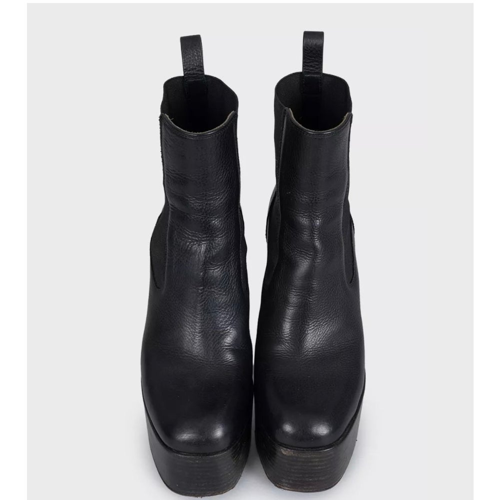 Rick Owens Black Leather Platform Ankle Boots EU 38 Pre-owned