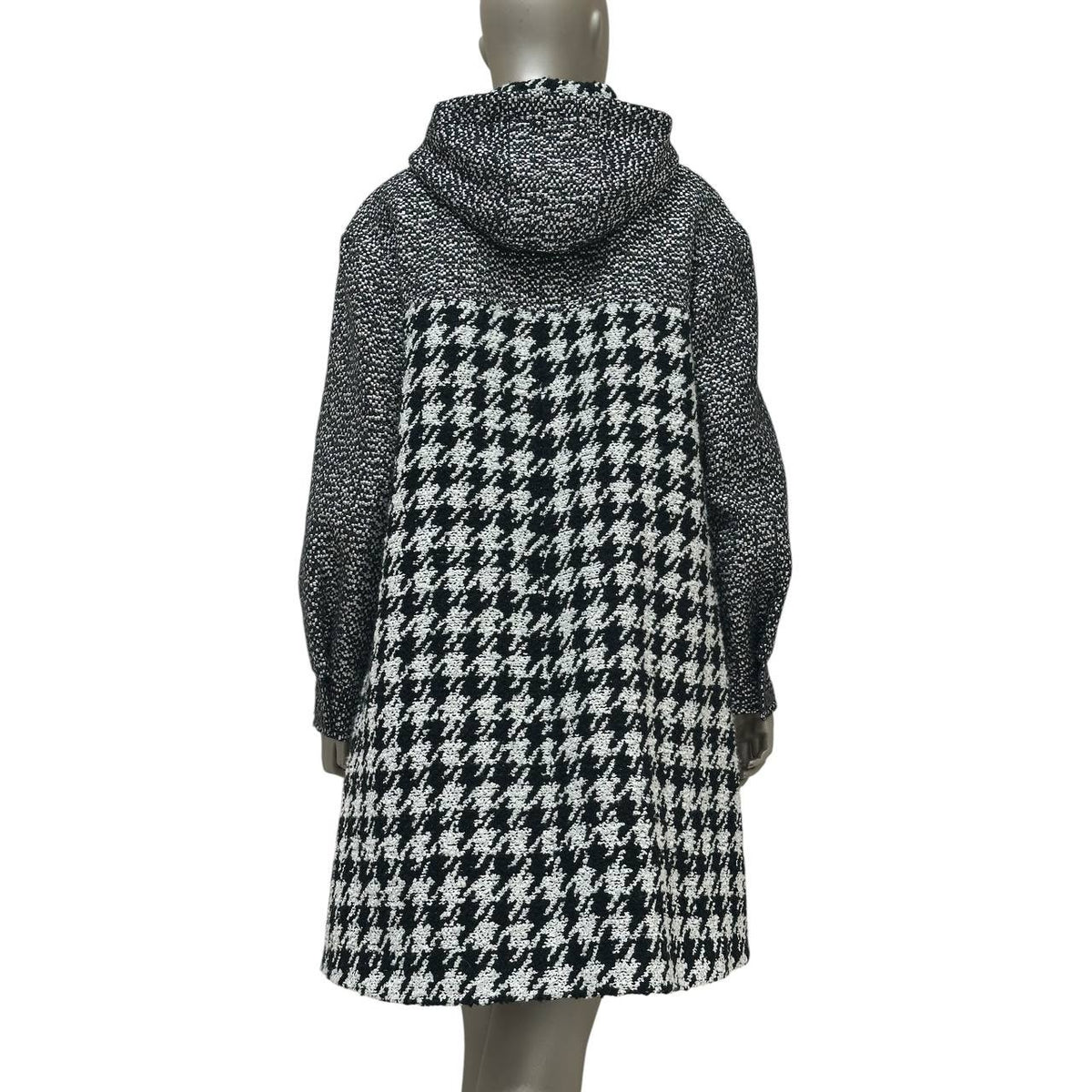 Chanel Black White Houndstooth Tweed Hooded Coat Sz.38 Pre-owned