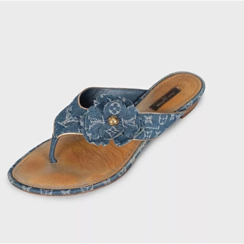 Louis Vuitton Denim Monogram Flip-Flops – Size 39 Pre-owned
