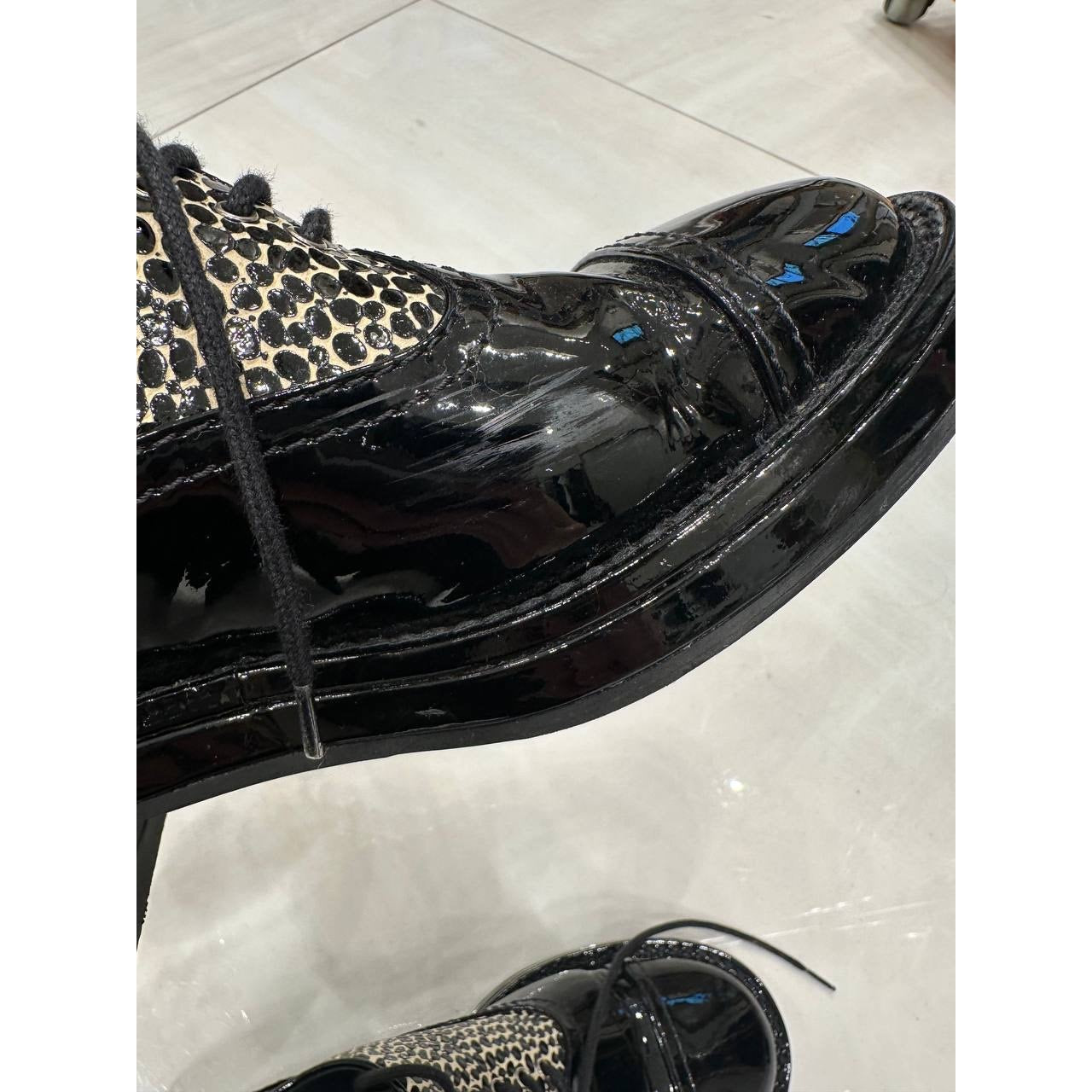 Chanel Leopard Print Patent Leather Heeled Derby  EU 38 Pre-owned