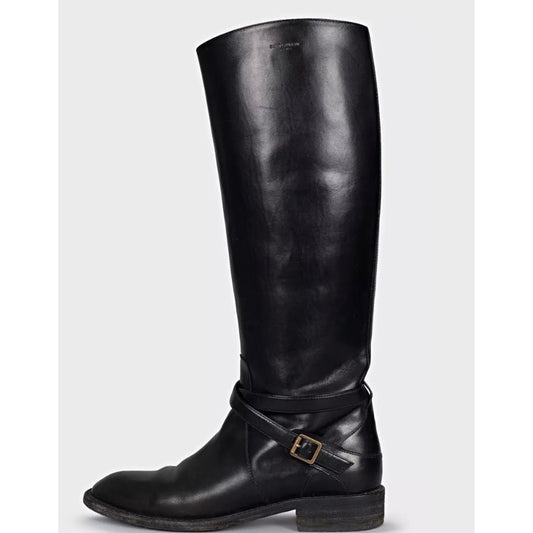 Saint Laurent Black Leather Knee High Boots Size 39 Pre-owned