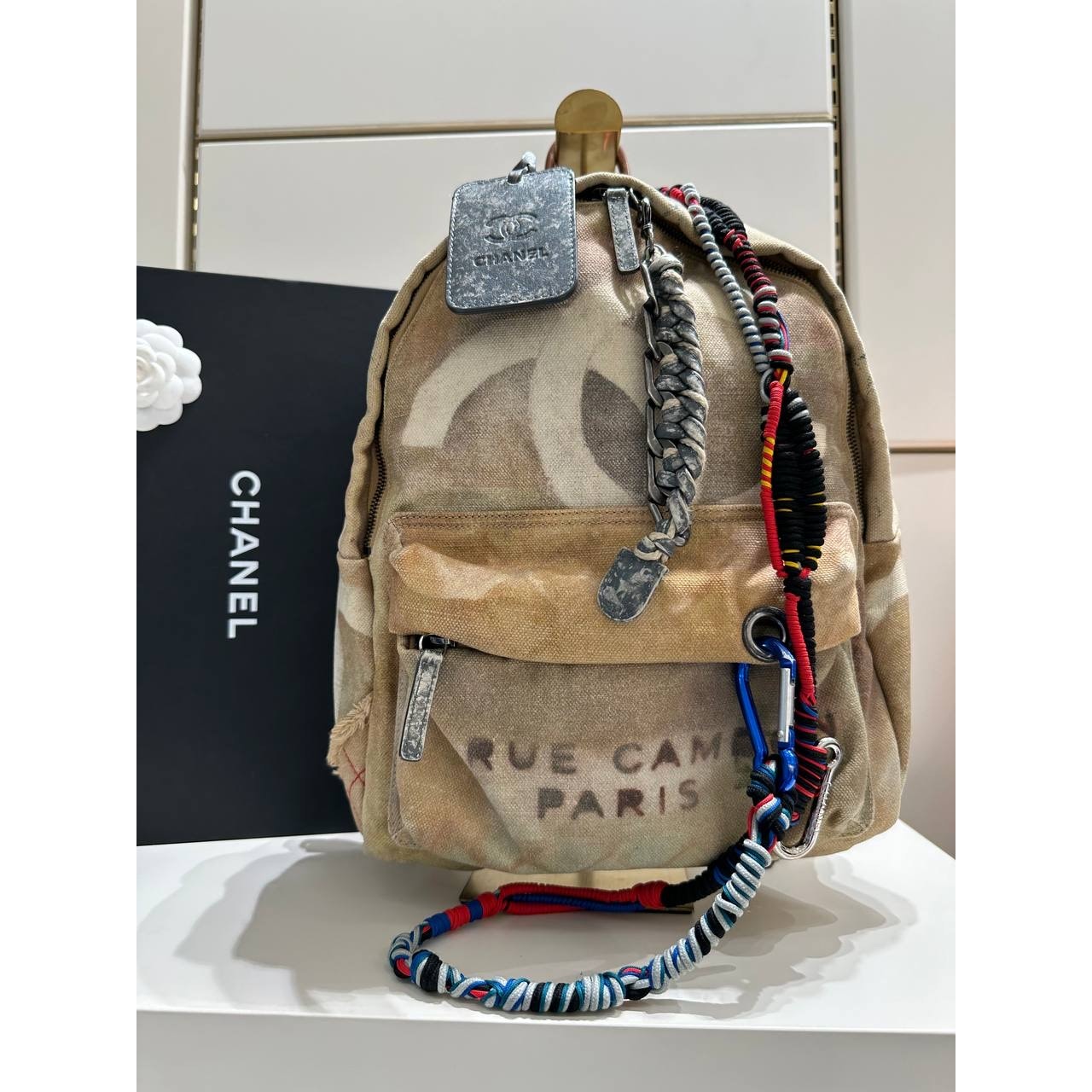 Chanel Graffiti Canvas & Leather Backpack Beige Pre-owned