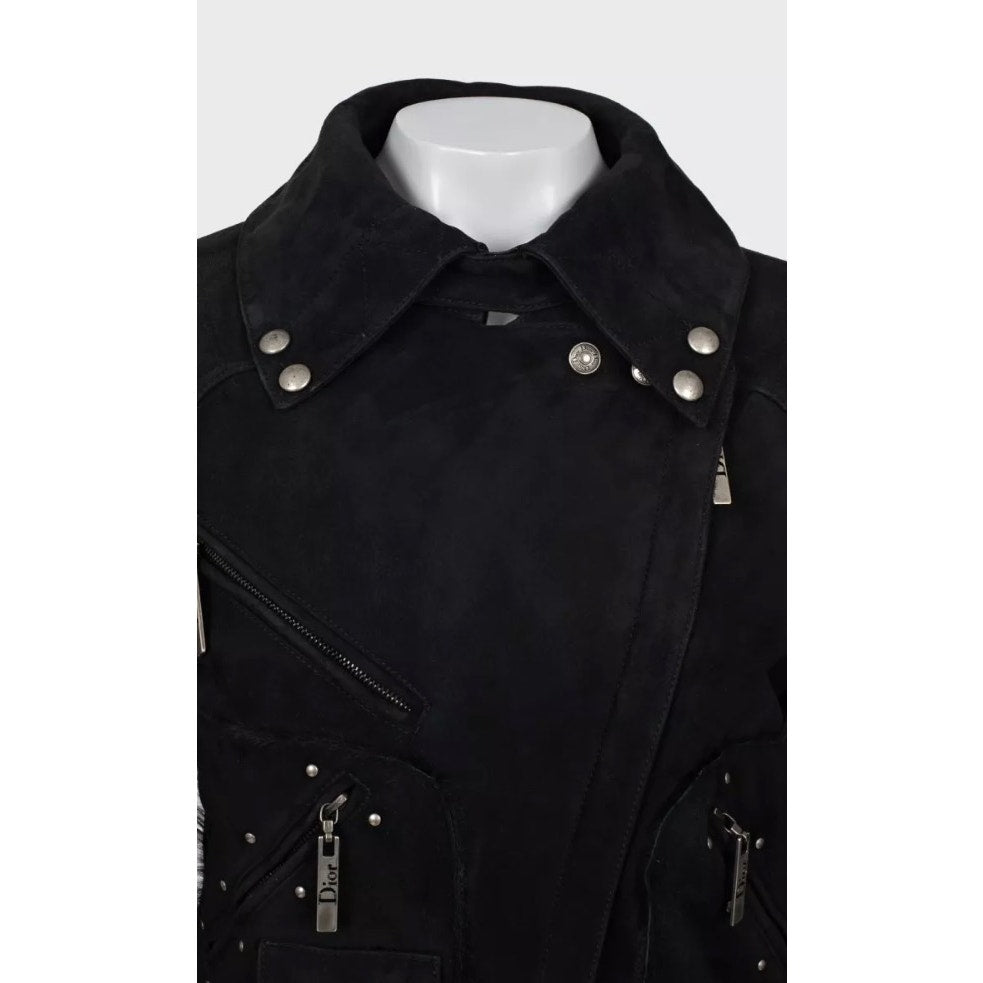 Christian Dior Black Genuine Leather Shearling Jacket Pre-owned