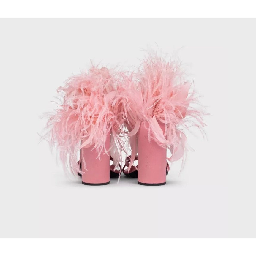 Prada Feather-Embellished Textile Sandals Sz.40 Pre-owned