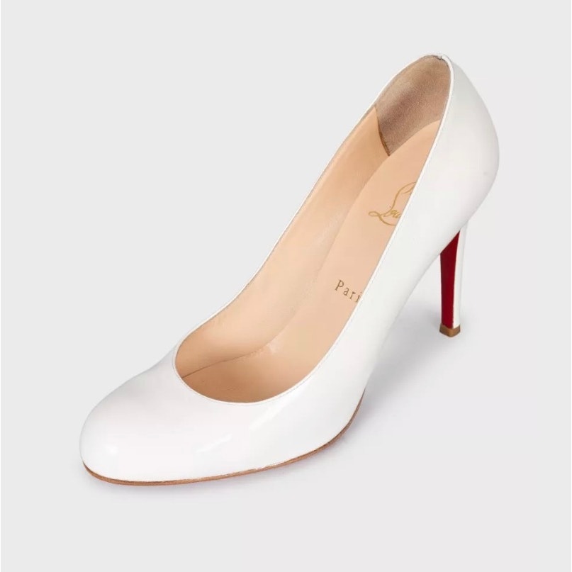 Christian Louboutin White Patent Leather Round-Toe Pumps Sz.39 Pre-owned