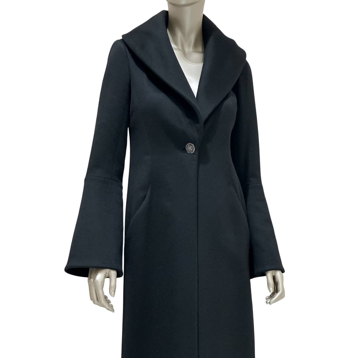 CHANEL 09 Black Cashmere Long Coat Sz.36 Pre-owned