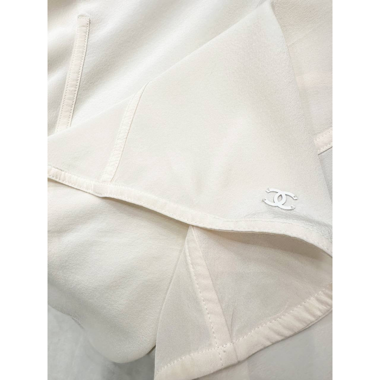 Chanel White Silk Long Sleeve Blouse Sz.38 Pre-owned