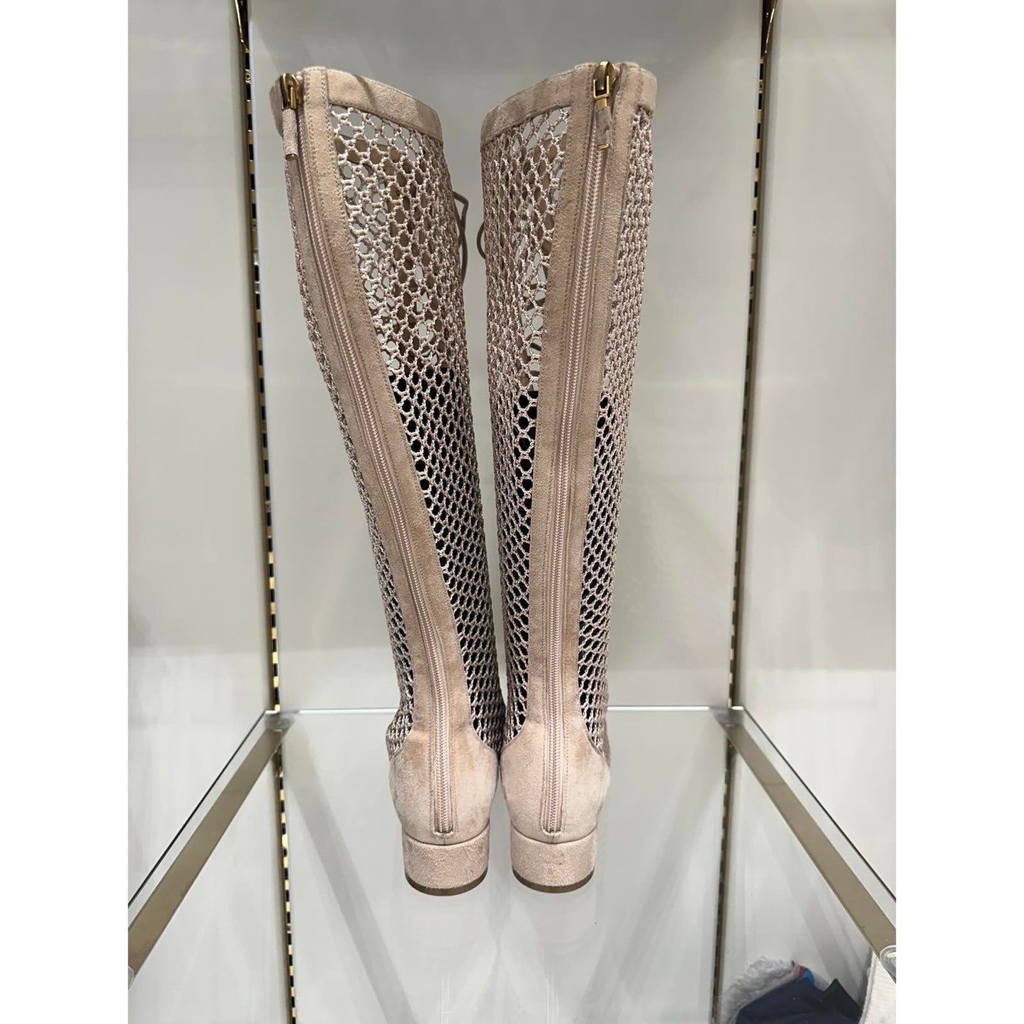 Christian Dior Beige Resille Naughtily-D Lace-Up Over-The-Knee Boots - Size 40 Pre-owned