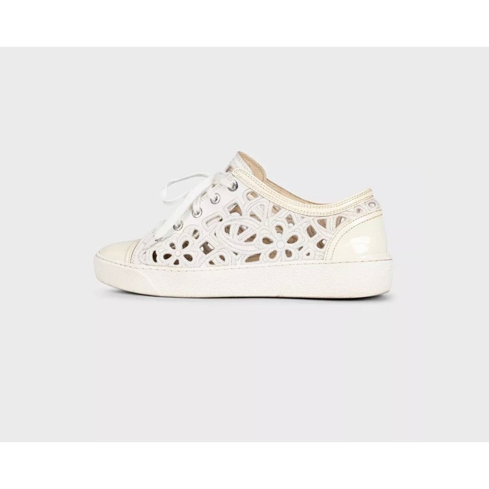 Chanel White Perforated Textile Lace-Up Sneakers EU 38 pre-owned