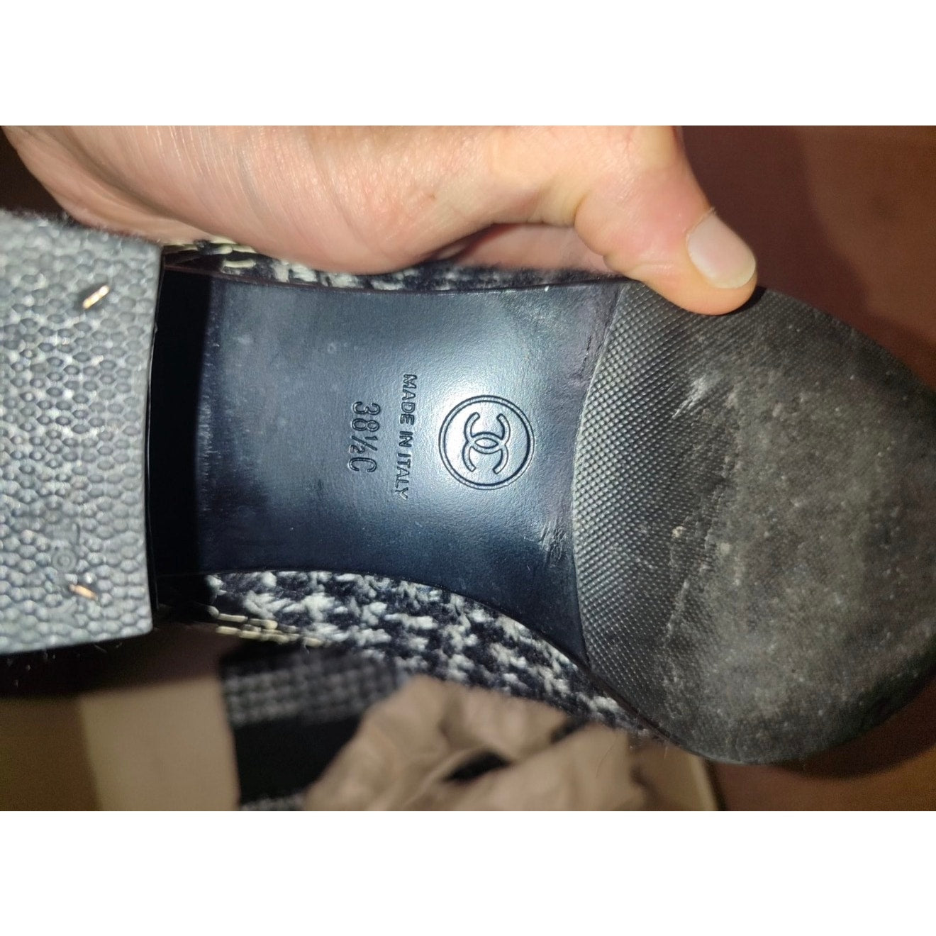 Chanel Tweed Ankle Boots, Size 38.5 Pre-owned