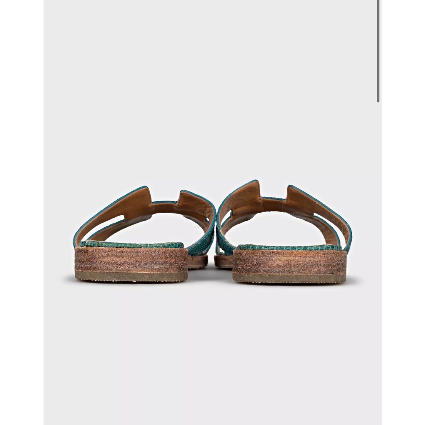 Hermès Oran Green Lizard Prinr Lambskin Leather Sandals - Size 37 Pre-owned