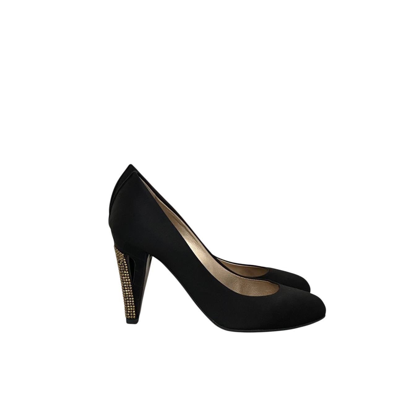 Chanel Black Satin Pumps with Dazzling Crystal Heels - Size 39 EU Pre-owned