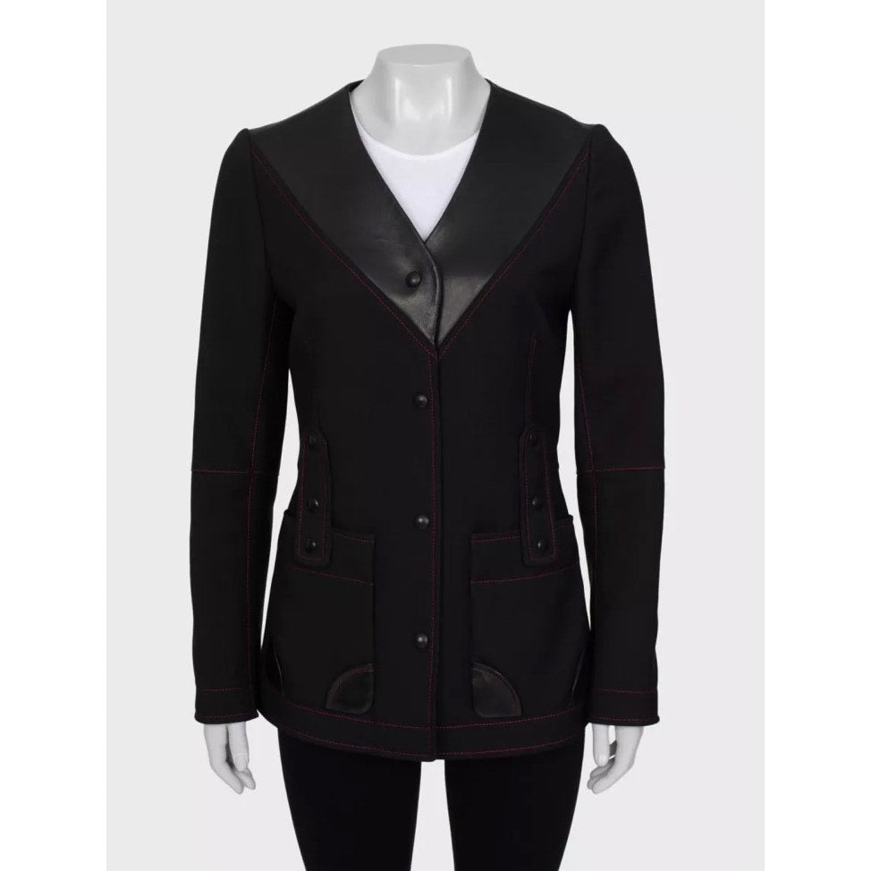 Louis Vuitton BlackLeather Collar Jacket Sz. S Pre-owned