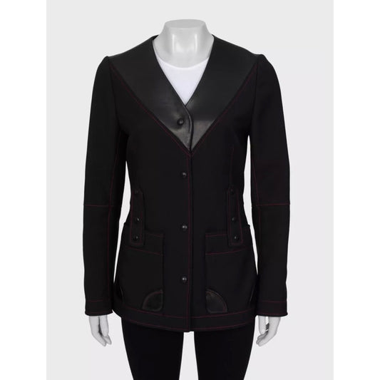 Louis Vuitton BlackLeather Collar Jacket Sz. S Pre-owned